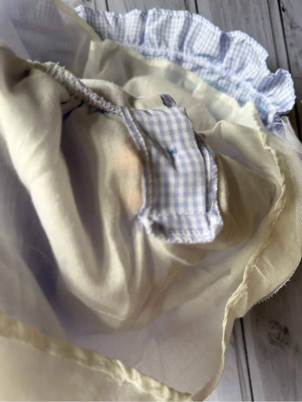 Vintage 90’s Baby Togs blue white gingham sleeveless embroidered dress. 3-6 mo